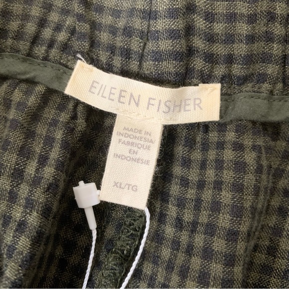 Eileen Fisher Womens green plaid seaweed 100% linen mid thigh shorts XL NWT - Picture 7 of 10